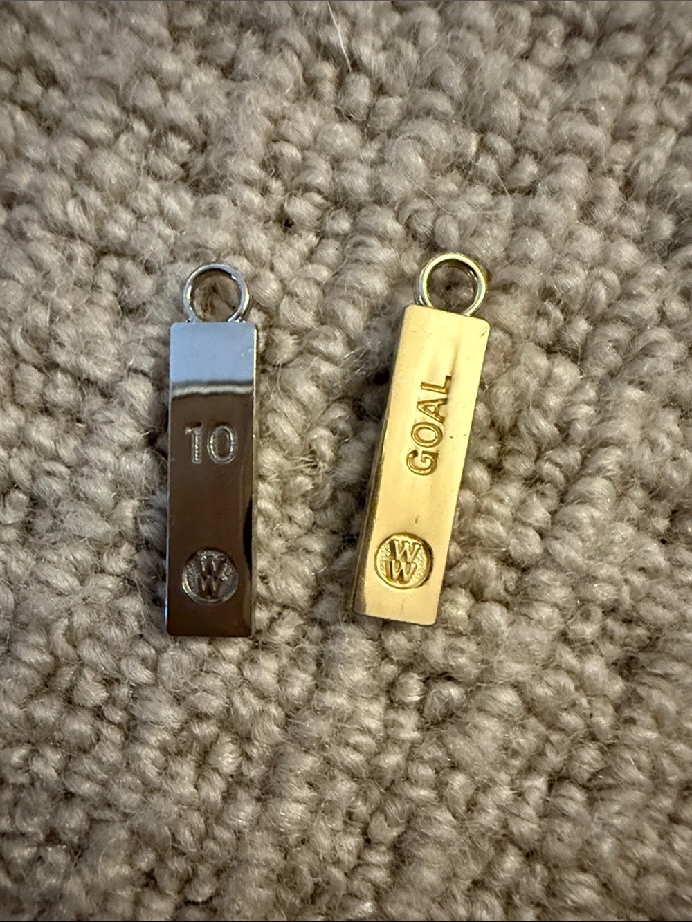 Weight watchers Gold and Purple Rectangular Charms